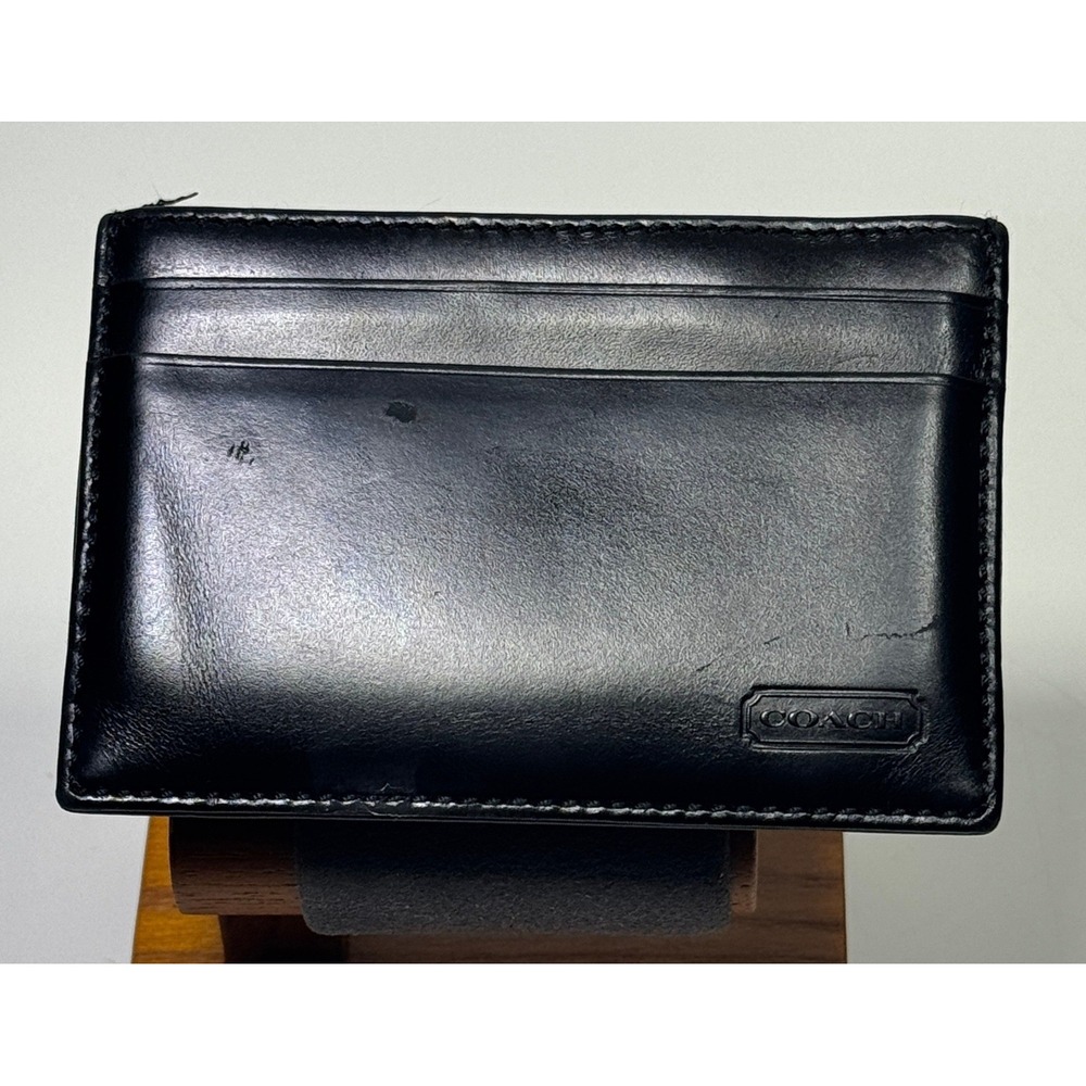 VTG Coach Water Buffalo Money Clip Card Case Wallet Black Leather Made in Spain